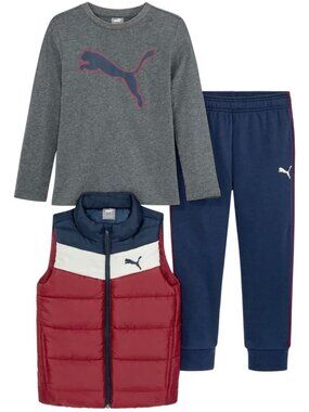 PUMA Boys' 3-Piece Sports Set Long-sleeve Top Sweatpants Insulated Vest Size 6